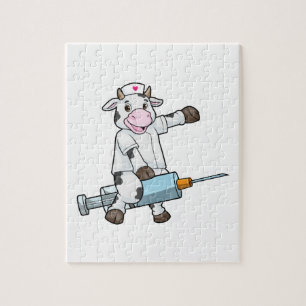 Koe als verpleegster met hart & spuit legpuzzel