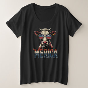 Koe Amerika 4 juli patriottisch Grote Maat T-shirt