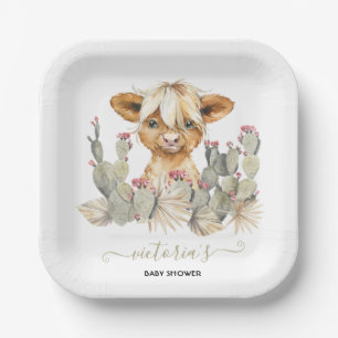 Koe Baby shower Cactus Papieren Bordje