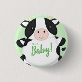 Koe Baby shower Groen Ronde Button 3,2 Cm (Voorkant)