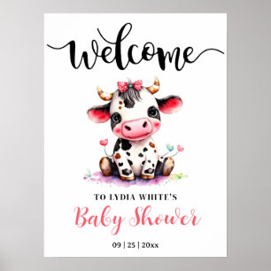 Koe baby shower minimalistisch roze meisje baby sh poster
