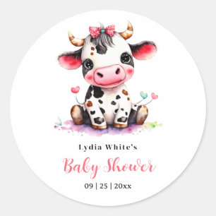 Koe Baby Shower Minimalistische Roze Meisje baby s Ronde Sticker