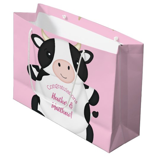 Koe Baby shower Roze Groot Cadeauzakje (Voorkant Gekanteld)