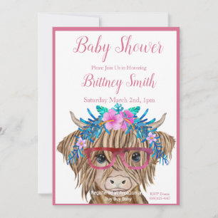 Koe Baby shower Uitnodiging, Highland Koe, Meisje Feestdagenkaart