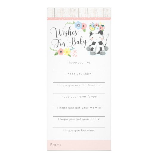 Koe Baby shower Wishes Game Rustiek Bloemenkalf Reclamekaart (Voorkant)