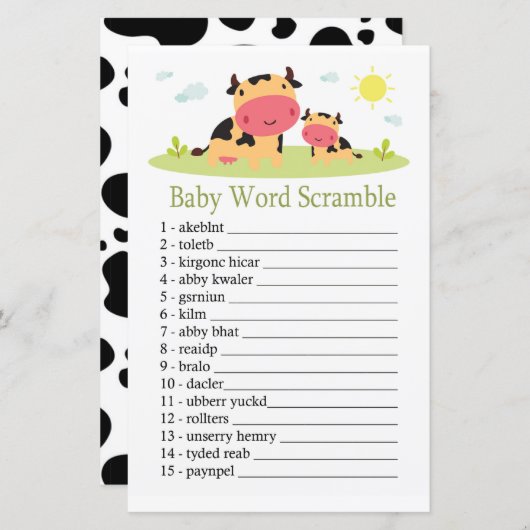 Koe Baby word scramble game (Voorkant / Achterkant)