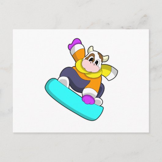 Koe bij het snowboarden met snowboard briefkaart (Voorkant)
