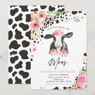 Koe Birthday Party Pink Floral Boerderij Ranch Bir Kaart