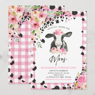 Koe Birthday Party Pink Floral Boerderij Ranch Bir Kaart