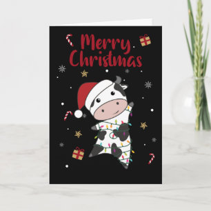 Koe blij kerstfeest winter dieren koeien kaart