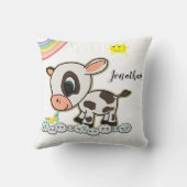 Koe Bloemen Regenboog Wolken Sierkussen (Achterkant)