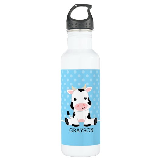 Koe Blue Polka Dot Personalized Boy Waterfles (Voorkant)