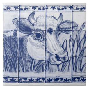 Koe Blue White Art Dedham Delft Trivet Tegeltje