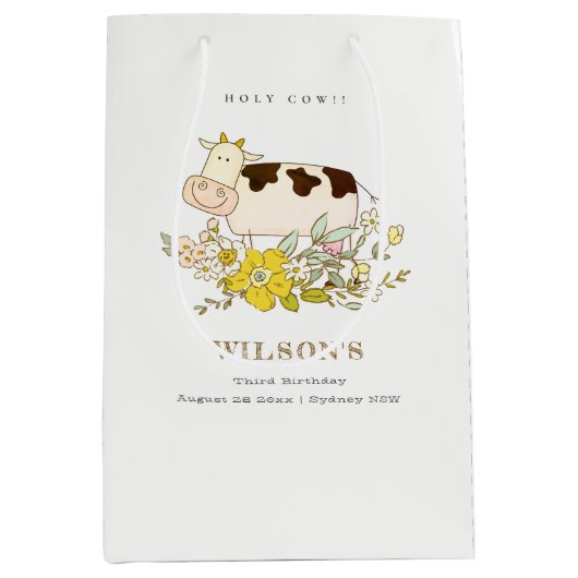 Koe Boerderij Floral Kind elke zondag Medium Cadeauzakje (Voorkant)