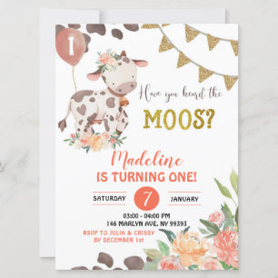 Koe Boerderij Girl Floral Baby shower Kaart