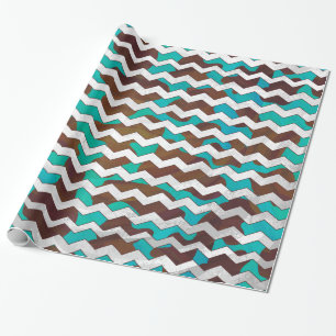 Koe Brown en Blauwgroen Chevron Cadeaupapier