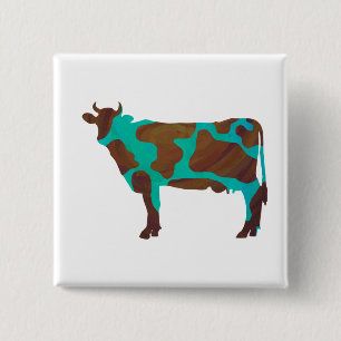 Koe Brown en Blauwgroen Silhouette Vierkante Button 5,1 Cm