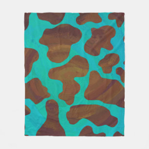 Koe bruin en Blauwgroen afdrukken Fleece Deken