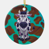 Koe bruin en Blauwgroen afdrukken Keramisch Ornament (Voorkant)