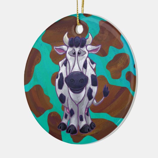 Koe bruin en Blauwgroen afdrukken Keramisch Ornament (Links)