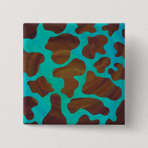 Koe bruin en Blauwgroen afdrukken Vierkante Button 5,1 Cm