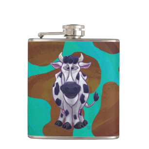 Koe Bruin en Teal Print Heupfles