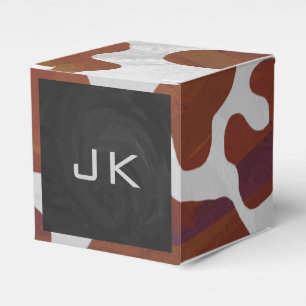 Koe bruin en wit monogram bedankdoosjes