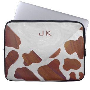 Koe bruin en wit monogram laptop sleeve