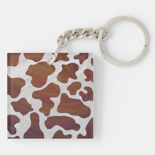 Koe bruin en wit monogram sleutelhanger (Achterkant)