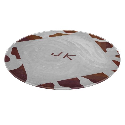 Koe bruin en wit monogram snijplank (Hoek)