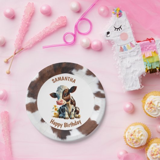 Koe Bruin en Wit Papieren Bordje (Feest)