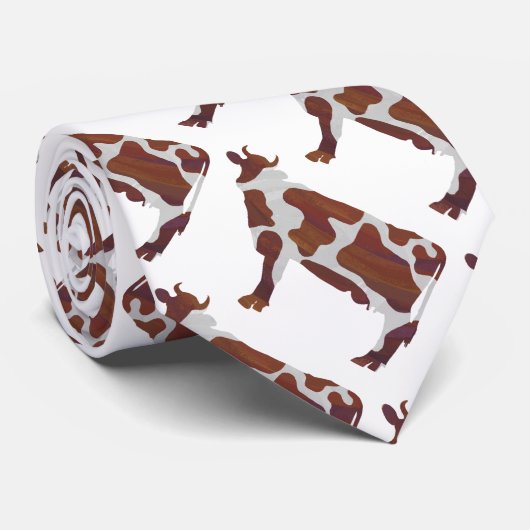 Koe Bruin en Witte Silhouette Stropdas (Opgerold)
