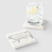 Koe Butcher Chart (2) Stenen Onderzetter (Zijkant)