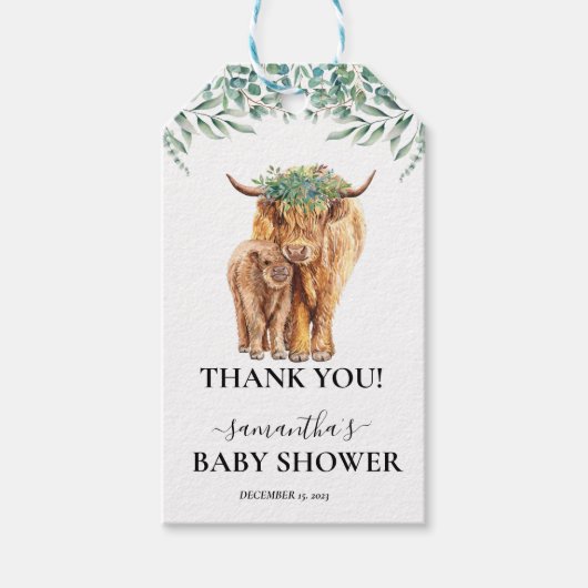 Koe Calf Baby shower Eucalyptus Cadeaulabel (Voorkant)