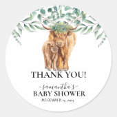 Koe Calf Baby shower Eucalyptus Ronde Sticker (Voorkant)