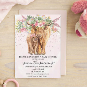 Koe Calf Baby shower voor roze meiden Floral hoogl Kaart