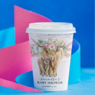 Koe Calf Baby shower voor roze meiden Floral hoogl Papieren Bekers