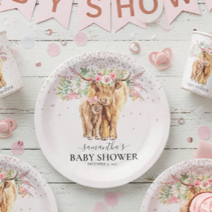 Koe Calf Baby shower voor roze meiden Floral hoogl Papieren Bordje