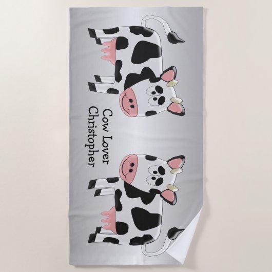 Koe Design Grijs Gekleurd Gepersonaliseerd Strandlaken (Voorkant)