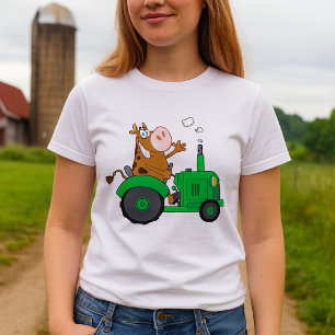 Koe die een tractor bestuurt t-shirt