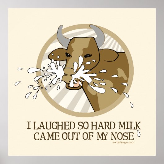 Koe die melk uit neus lacht poster (Voorkant)