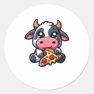 Koe Dier Eten Pizza Margherita Maaltijd Foodies _4 Ronde Sticker