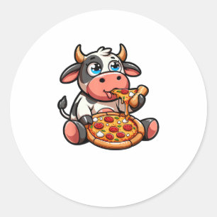 Koe Dier Eten Pizza Margherita Maaltijd Foodies _5 Ronde Sticker