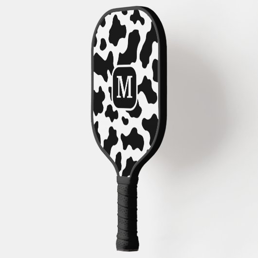 Koe Dierenprint Gevlekt Zwart-wit Monogram Pickleball Paddle (Links)