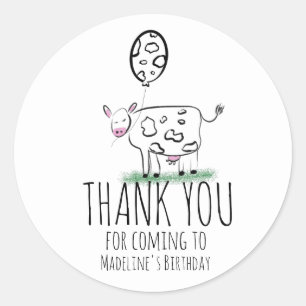 Koe Doodle Boerderij Animal Birthday Party Harteli Ronde Sticker