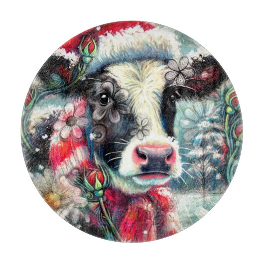 Koe Dromen Van Warmer Times Blauwgroen Rode Bloeme Snijplank (Voorkant)