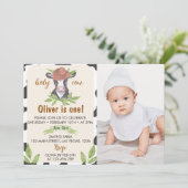 Koe Eerste verjaardag Foto Uitnodiging (Staand voorkant)