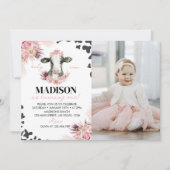 Koe Eerste verjaardag Foto Uitnodiging (Voorkant)