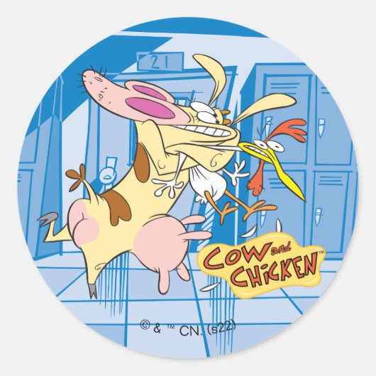 Koe en Chicken Hug Graphic Ronde Sticker (Voorkant)