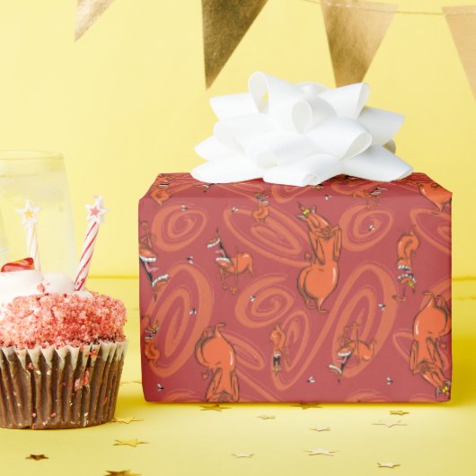 Koe en Chicken Red Guy Pattern Cadeaupapier (Verjaardagsfeest)